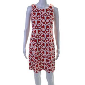 Jude Connally Womens Abstract Print Round Neck Sleeveless Mini Dress Red Size XS